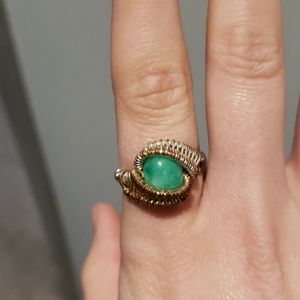 Green gold and silver wire wrapped ring